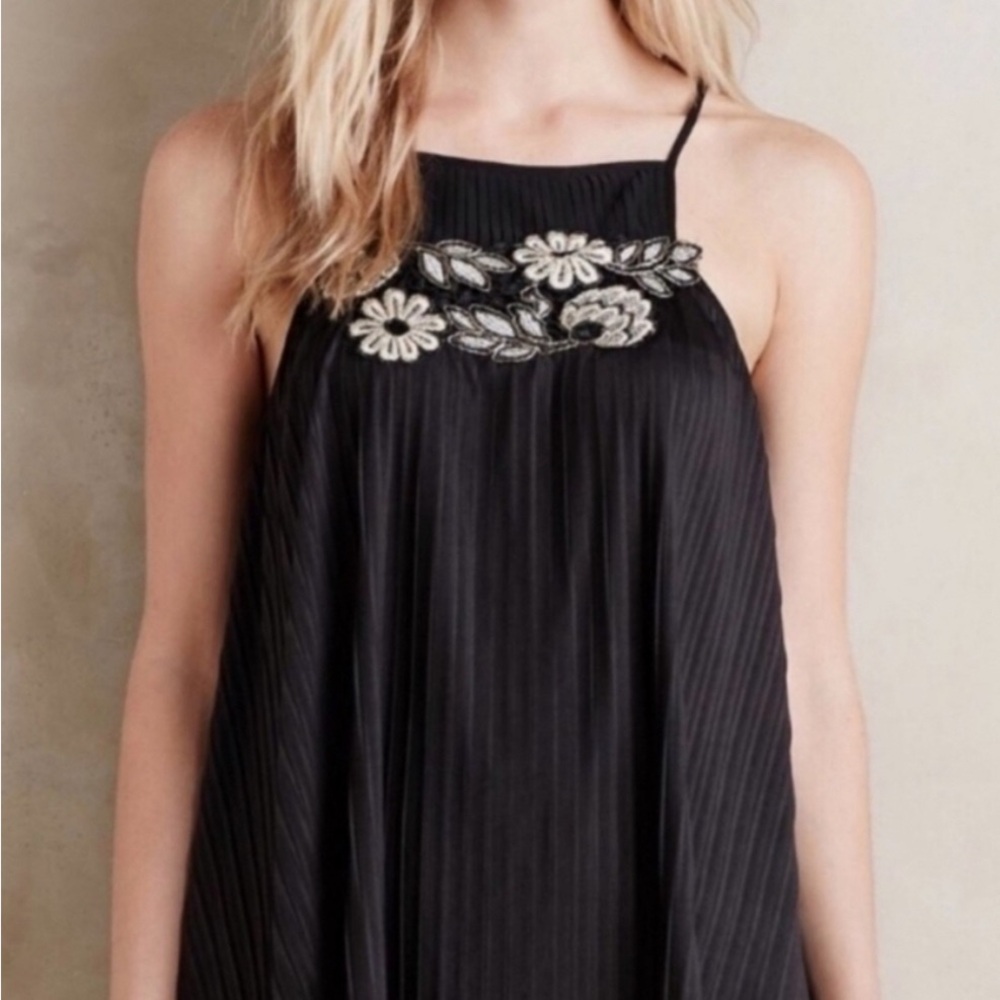 Deletta Black Halter Top with Floral Embroidery